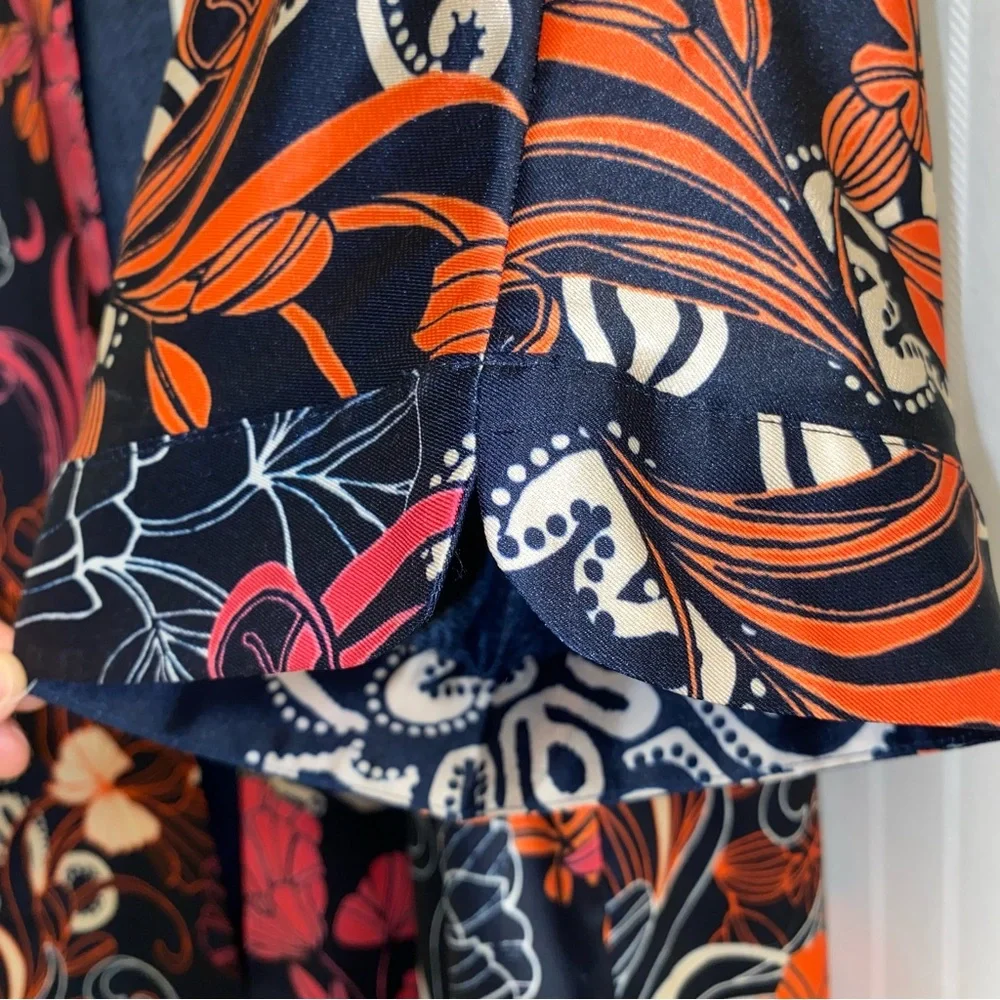 Chico's Silky Kimono Navy/ Pink/ Orange/ Cream Floral size XS - Picture 5 of 7